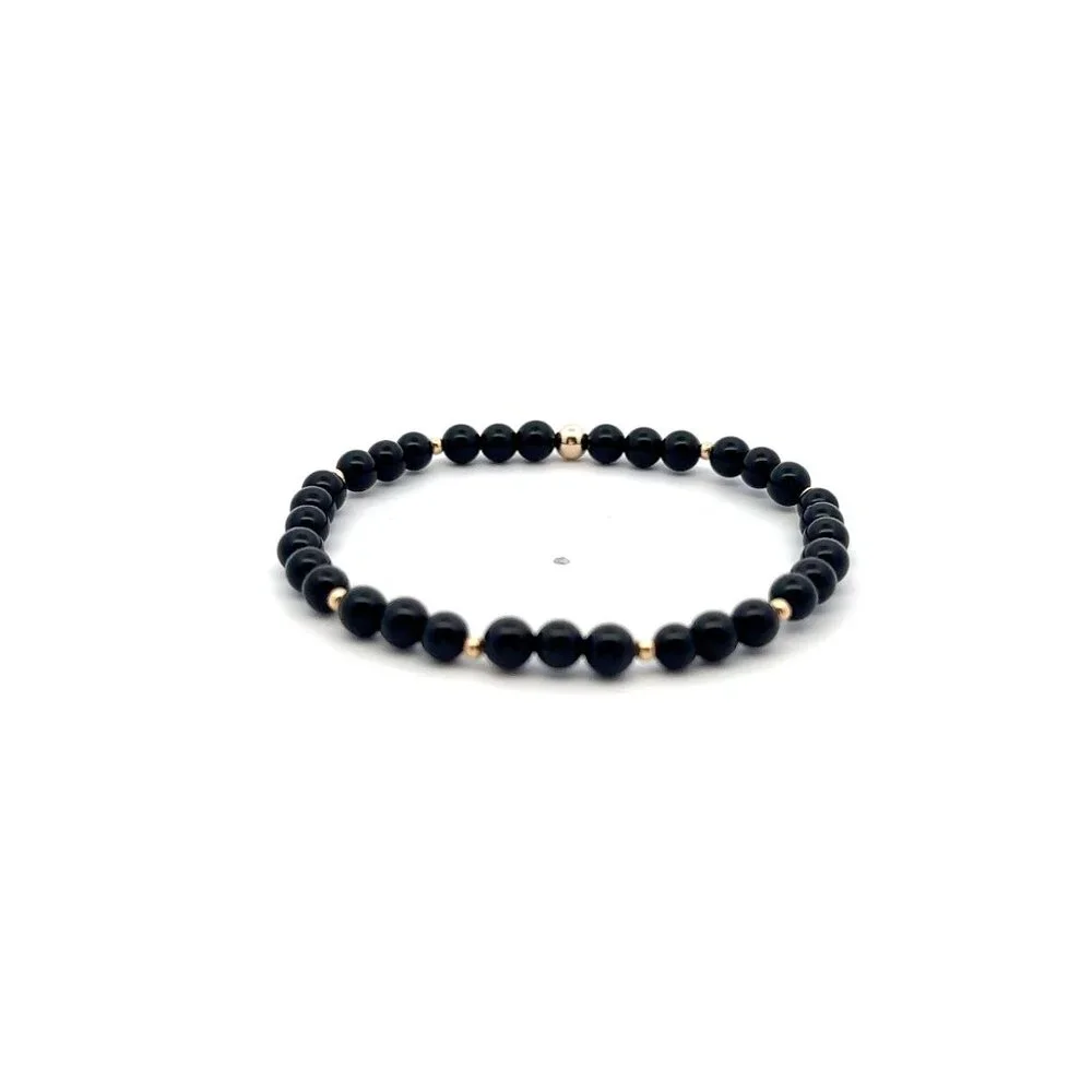 Natural Onyx Gemstones Mini 4mm 18K Yellow Gold Charm Bead - Picture 4 of 5